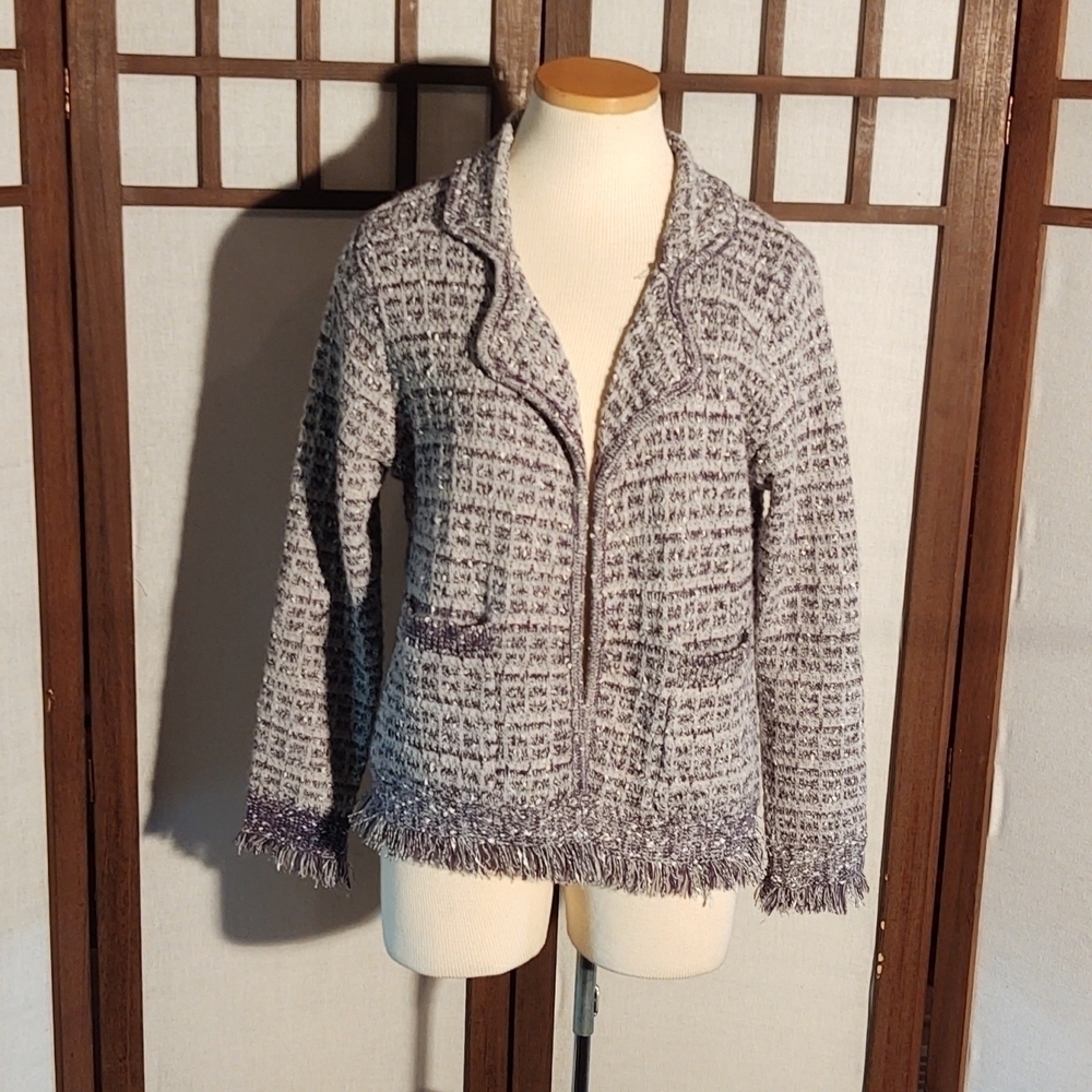 Sioni Boho Light Blue Raw Hem Open Front Cardigan Sz M
